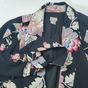 Chicos Floral Open‎ Front Lightweight Blazer Jacket Black Multicolor Pockets